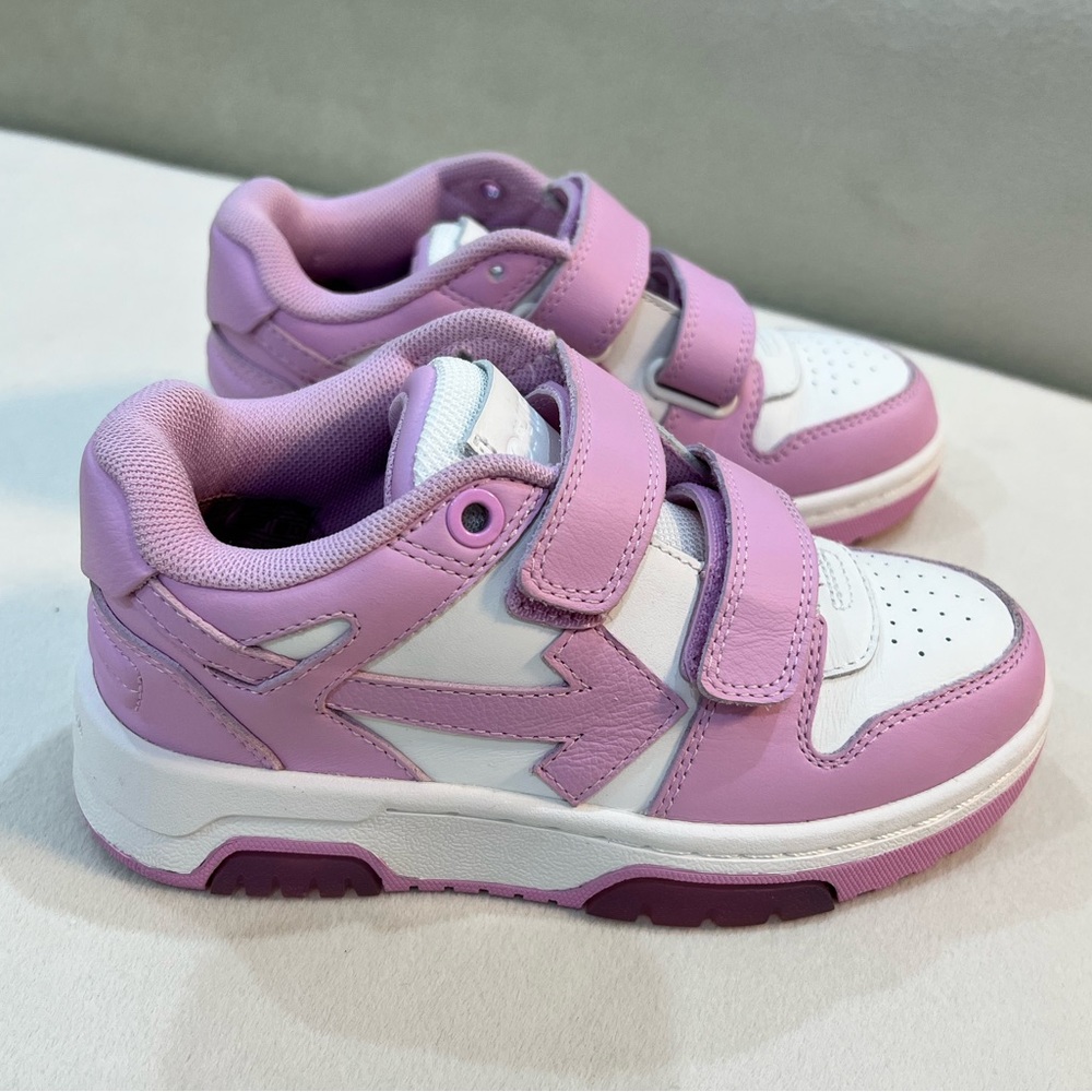 OFF-WHITE KIDS OUT OF OFFICE PANELLED LEATHER SNEAKERS IN PINK SIZE 28